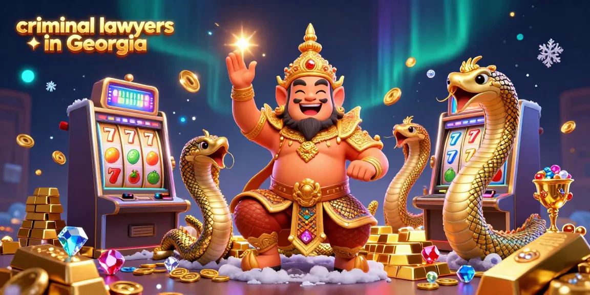 Experience thrilling moments with criminal lawyers in Georgia in a vibrant casino scene filled with slot machines, gold coins, and more.