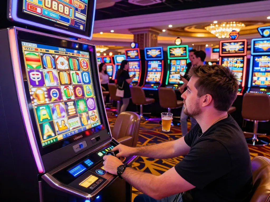 Exciting slot game experience with a player winning at a vibrant casino.