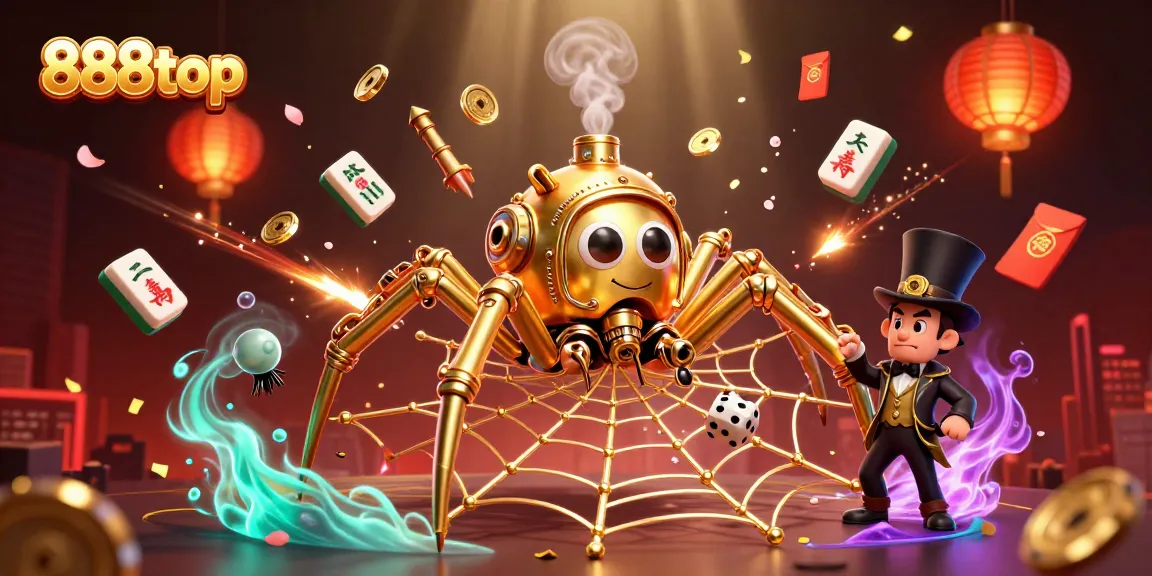 Experience thrilling luck at 888top with the steampunk golden spider and exciting casino elements.