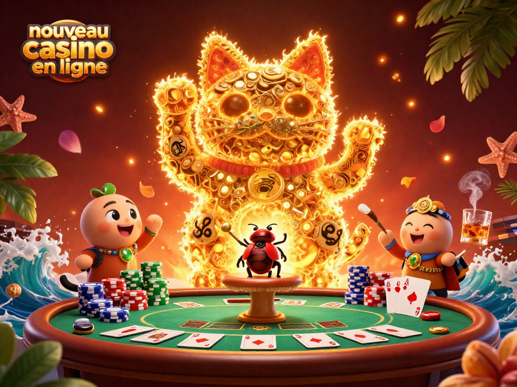 Profitez d'une illustration captivante représentant un nouveau casino en ligne, avec des éléments vibrants et des symboles.