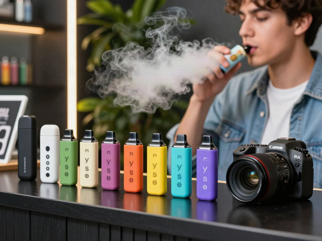 Experience the vibrant flavors of Ryse vape with a sleek design and modern lifestyle elements.