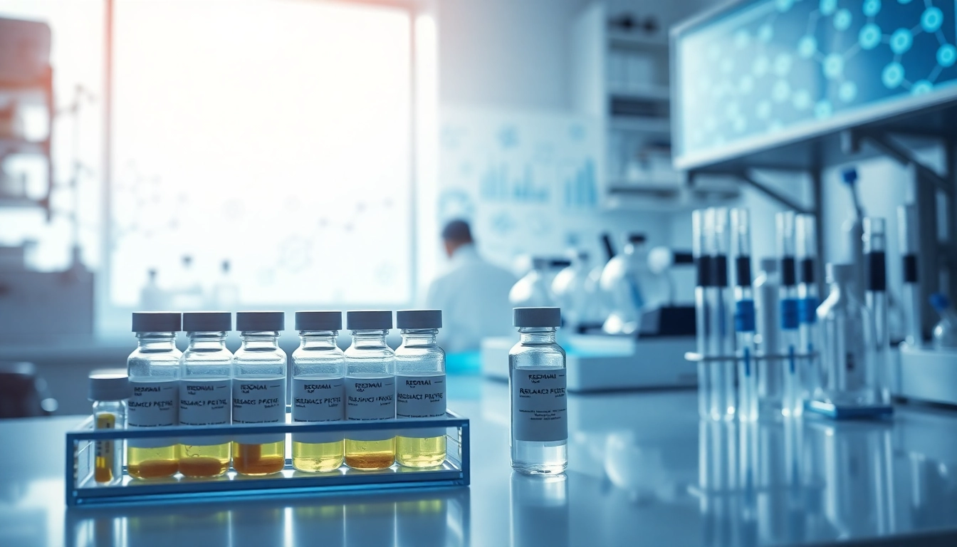 Showcase research peptides in a professional lab environment, highlighting scientific innovation.
