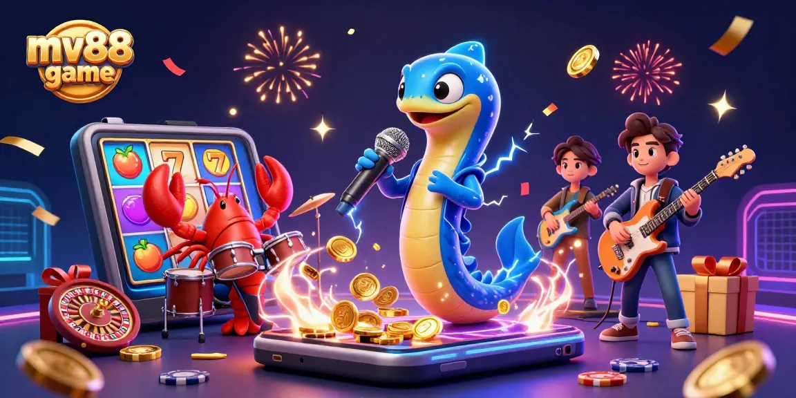 Spin and win with mv88 game in a vibrant underwater casino scene featuring lively characters.